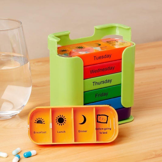 7-Day Pill Organizer™ 4 Daily Compartments • Removable Day Cases • Large Capacity